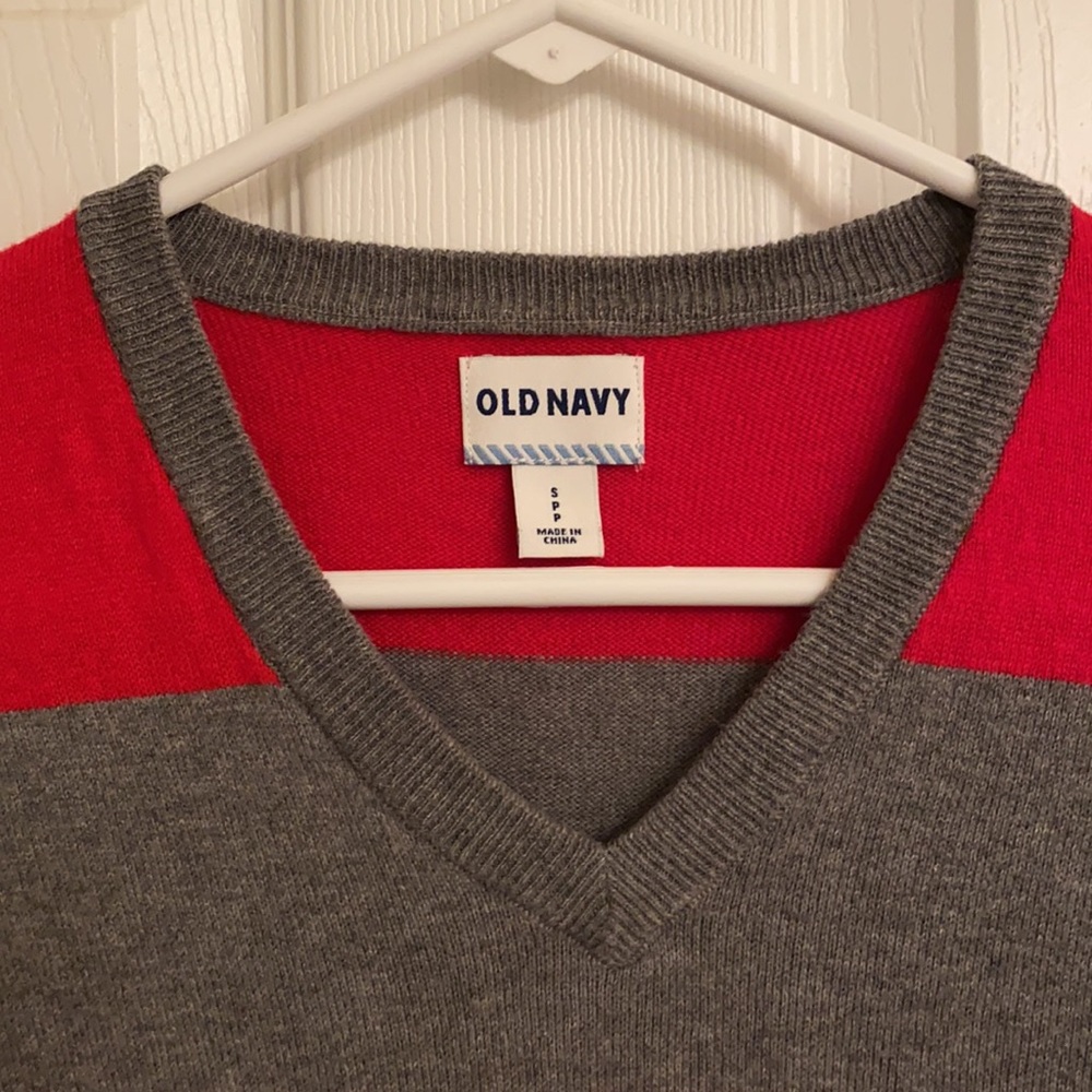 Old Navy Red Gray Stripe V-neck Lightweight Long Sleeve Cotton Sweater Small - Picture 5 of 10